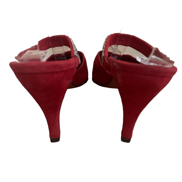 Vintage 90s Stephane Kelian Red Suede Mules Rhinestone Straps sz 8 - Picture 4 of 10